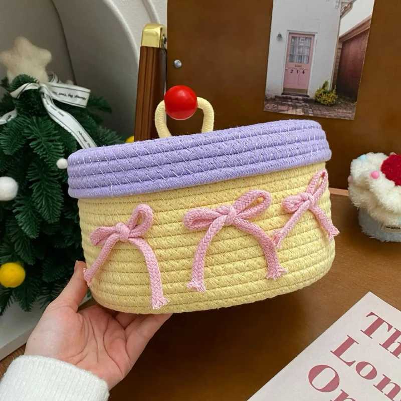 1PC Cotton Rope Storage Basket with Lid Non-Woven Fabric Dustproof Decorative Organizer for He Desktop Bathro Y251112