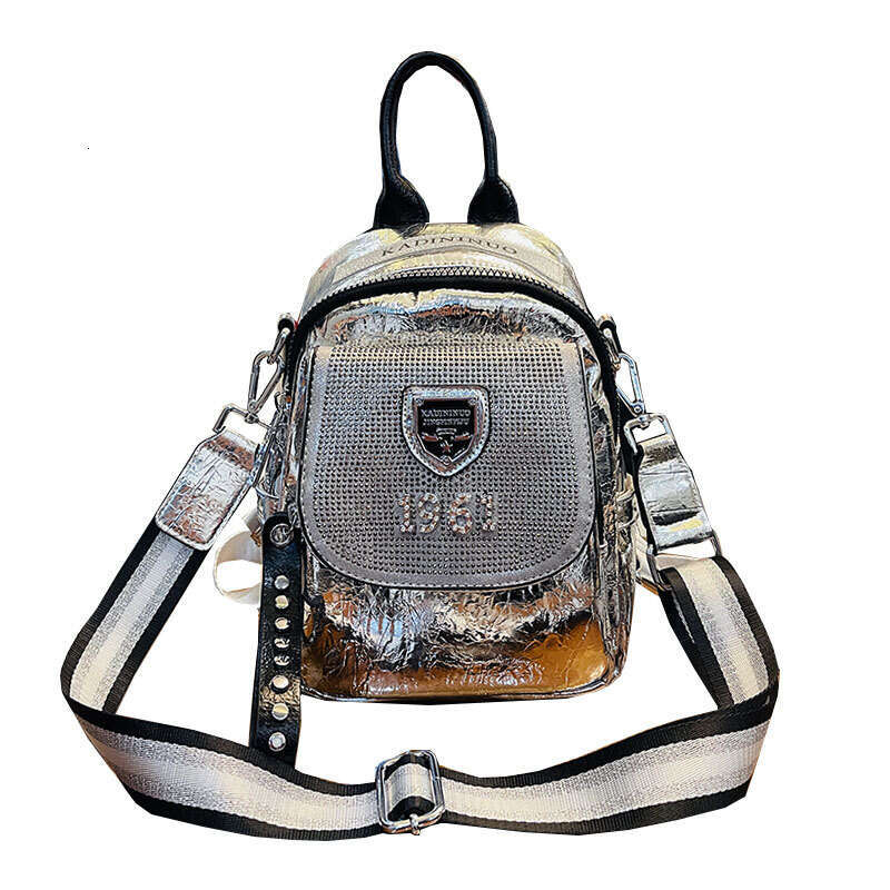Backpack Hot Diamond Multi purpose for Women New Trendy Silver Soft Leather Leisure Travel Bag Backpack
