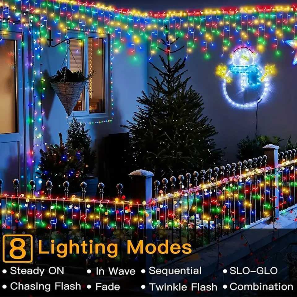 Outdoor Eaves Decoration 75M 160Leds Solar lcicle string Lights 8 Lighting Modes Christmas Halloween Party Holiday Lights M251113