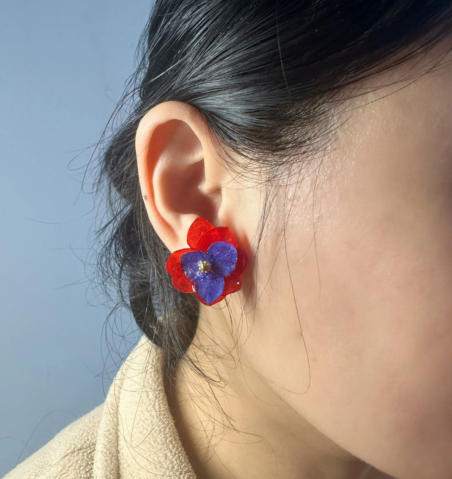 GXGlint 925 Silver Red Flower Pressed Earrings Natural Flower Embroidered Stud Earrings Epoxy Resin Dried Flowers Daily Jewelry 250409