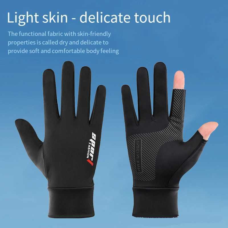 1Pair Fishing Gloves 2 Finger Flip Waterproof Windproof Photograph Men Women Gloves Velvet Warm Protection Fish Angling GlovesC250412