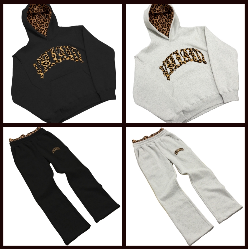 Men'S Hoodies & Sweatshirts Leopard Print Letter Embroidered Street Casual Long Pants, Versatile Hooded Sweatshirt For Both Men And Women