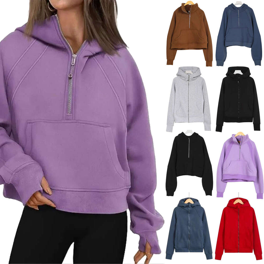 2025 thick scuba womens yoga hoodies luluity lemoner jacket sweatshirt autumn winter hoodys sports half zip luluity lemoner scuba pants designer sweater