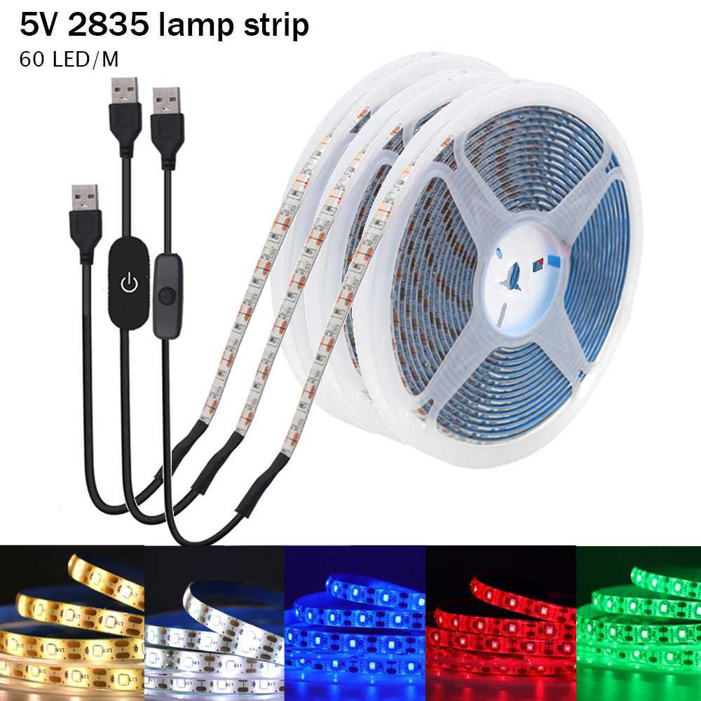 5V USB LED Strip Light 2835 Dimmable Touch Switch 60Led Backlight TV Flexible Tape Under Cabinet Light Night Lamp Warm White Red W251112