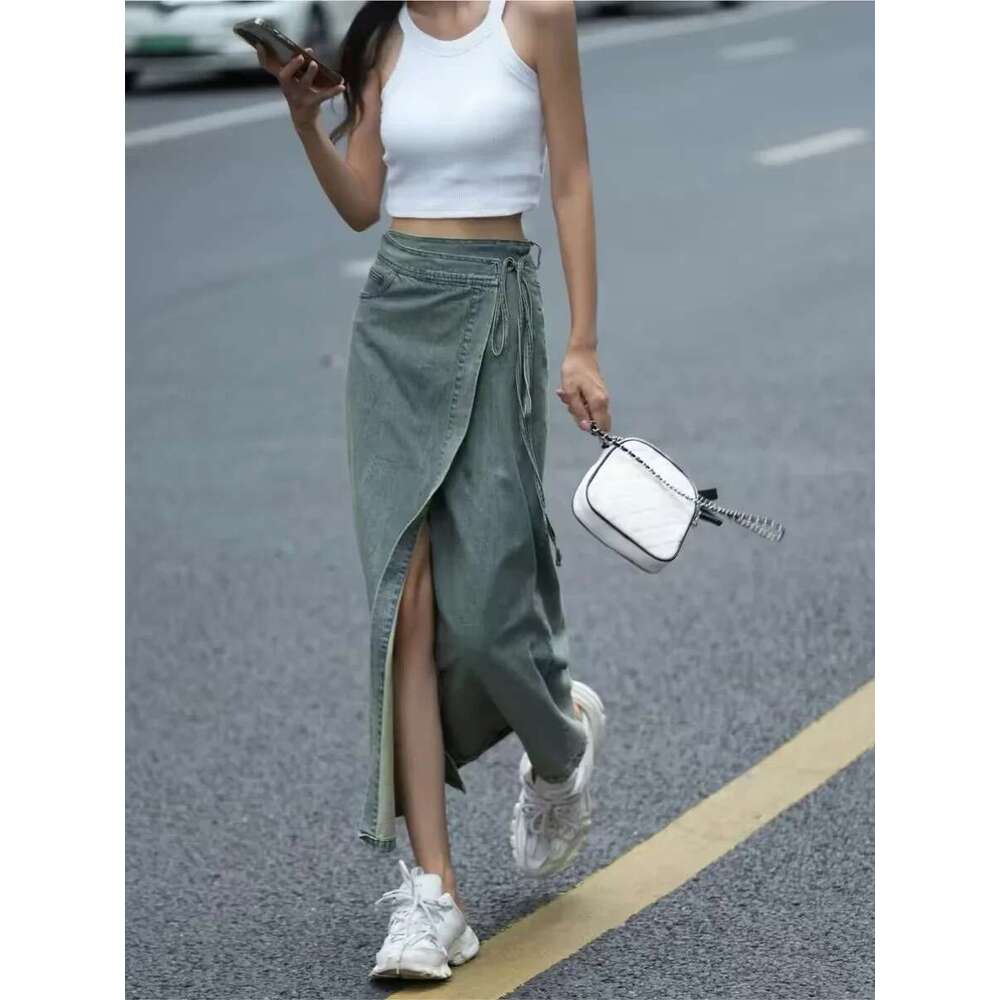 Women Long Denim Y2k 2000S Haruku Korean 90S Fashion Vintage Gradient A-E Jean Skirt Grunge Clothes