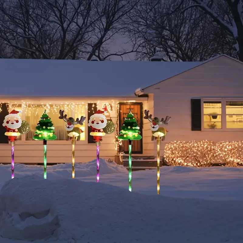 6pcs/set Solar LED Yard Stakes Christmas Lights Santa Outdoor Patio Garden Lawn Decor Holiday Lights Waterproof Festive Decor M251113