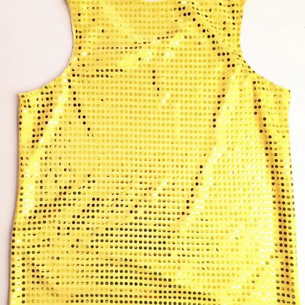 1Pc Cosy Dance Vest Sequin Patch Performance Clothing Shiny Elastic Tops Sleeveless Men Women Attractive Stage Dancing Camisole 250407