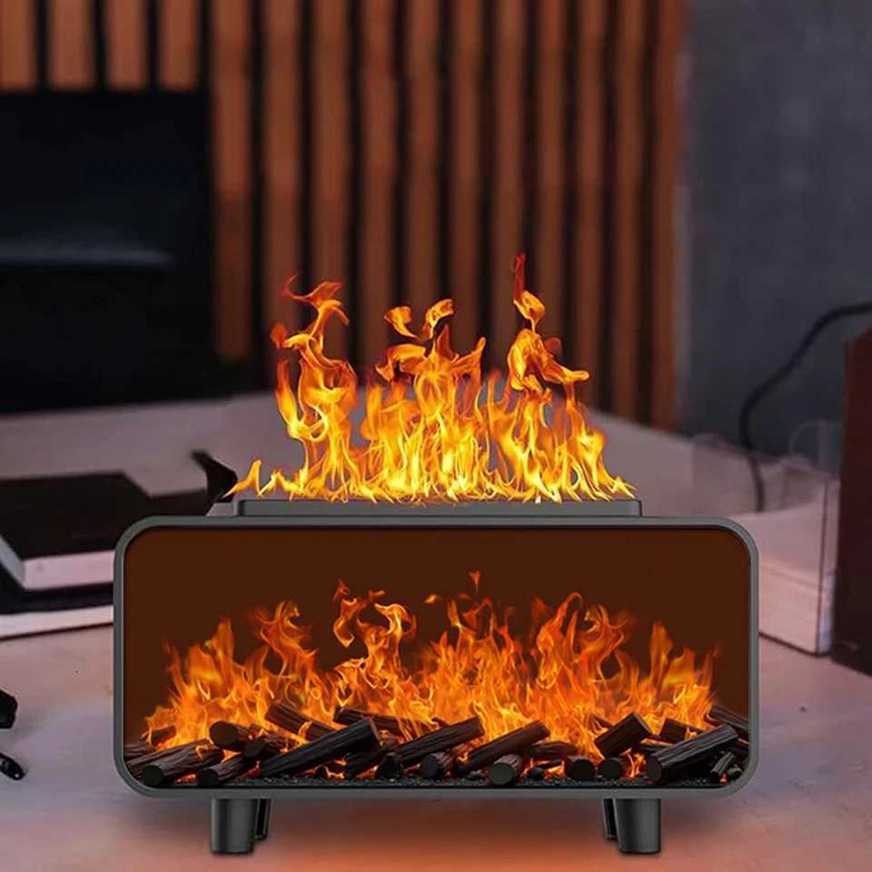 Fireplace Flame Essential Oil Diffuser with Humidifier Color Changing LED Lights Safe Automatic Shutoff for Home Y251113