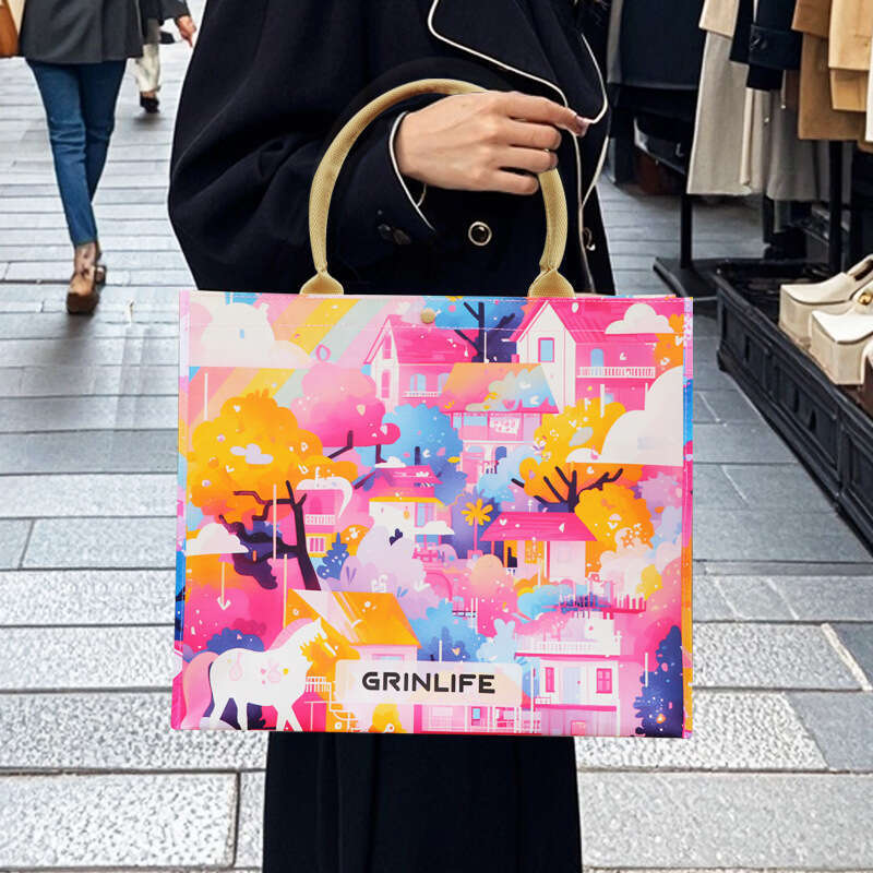 designer bag New environmentally friendly portable with printed waterproof beach travel, large capacity single shoulder women's tote bag