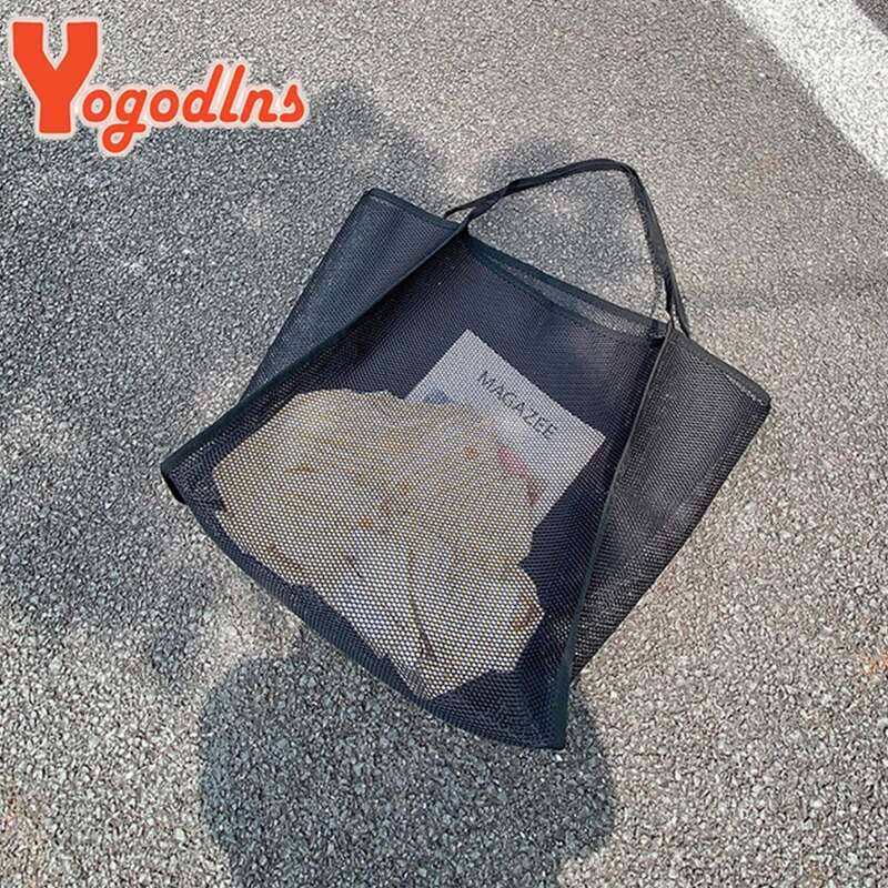 Literary Mesh Hollow Out Tote For Women Summer Beach Handbag Large Capacity Shoulder Bag Student Bookbags Sac