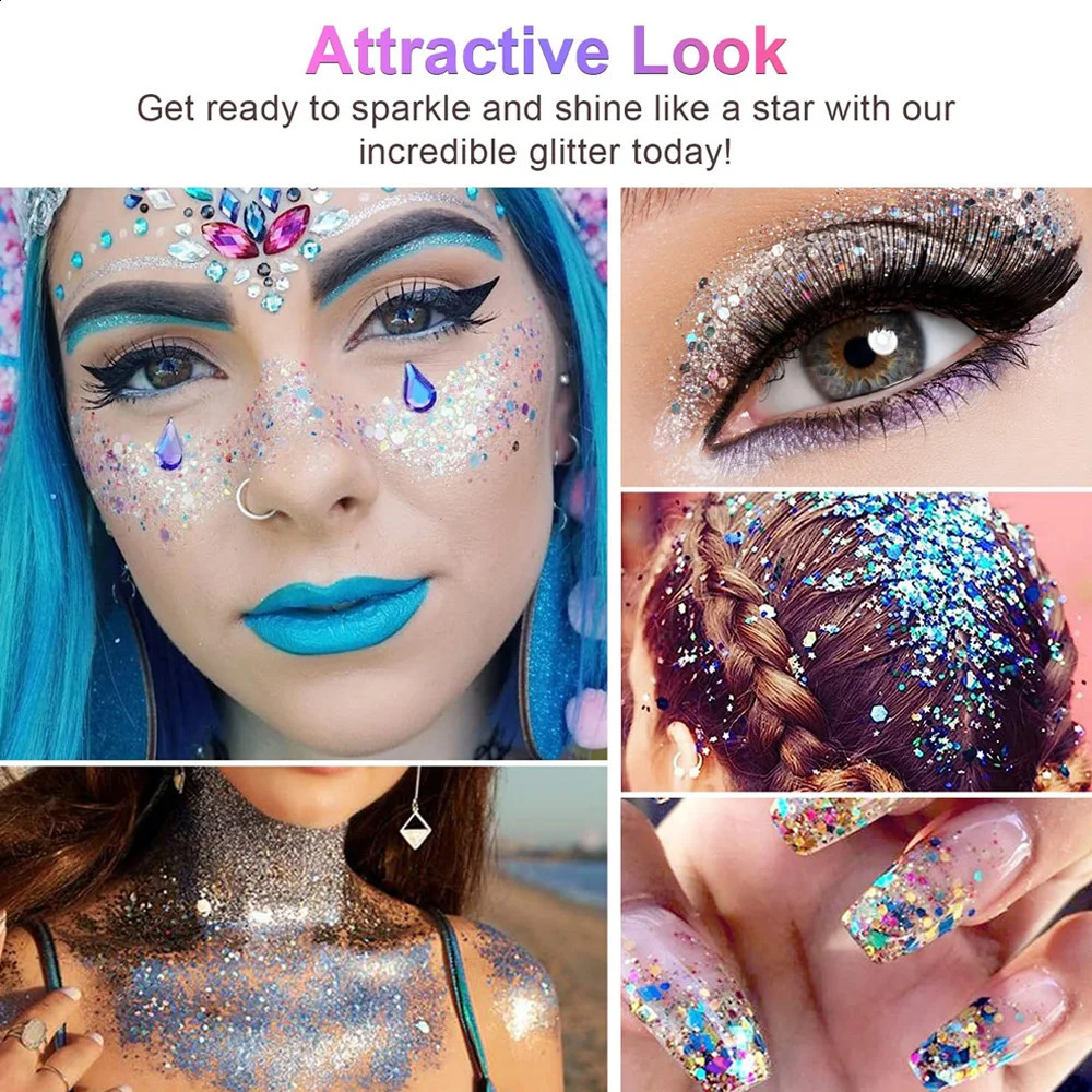 9 Pack Face Glitter Gel Mermaid Sequin Chunky Glitter Bar Makeup Lip Hair Eyeshadow Body Glitter Glue For Party Festival Makeup 250410