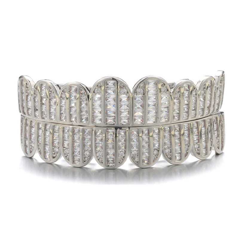 Full French CZ stone teeth Grillz hat cubic zirconia ice out micro paving mens and womens jewelry charm barbecueXJ250412