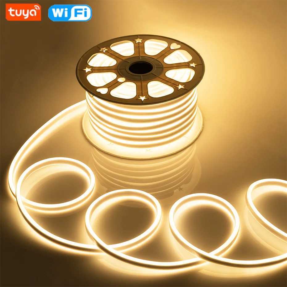 220V EU LED Neon Strip Light 2835 120LED/m Waterproof Ribbon Tape Dimmer Remote Led Strip Light Bluetooth Tuya WiFi Smart Life W251112