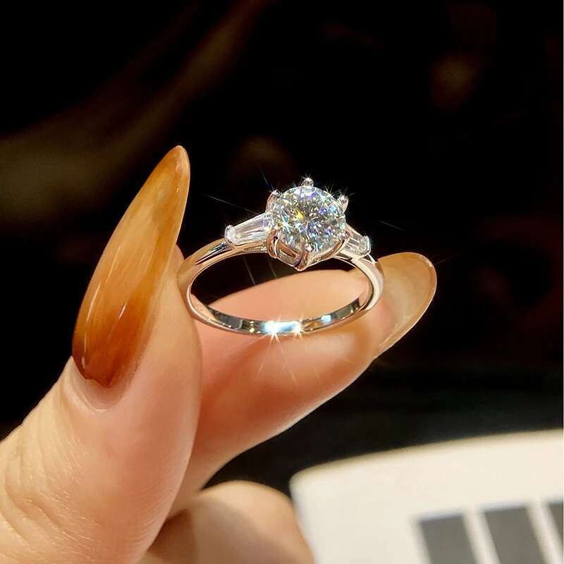 GRA 1CT Shiny Certified Moissanite Diamond Engagement Wedding Rings For Women Real 925 Sterling Silver Top Quality Fine Jewelry
