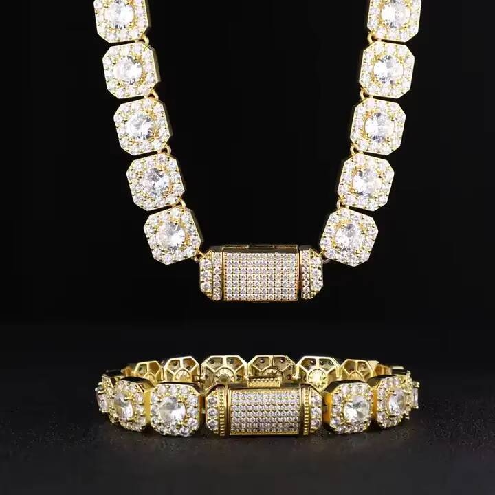 Factory Wholesale Fashion Design Zircon Stone Bracelets Hip Hop Iced Out Silver Brass Jewelry Link Chain Bracelet for Men