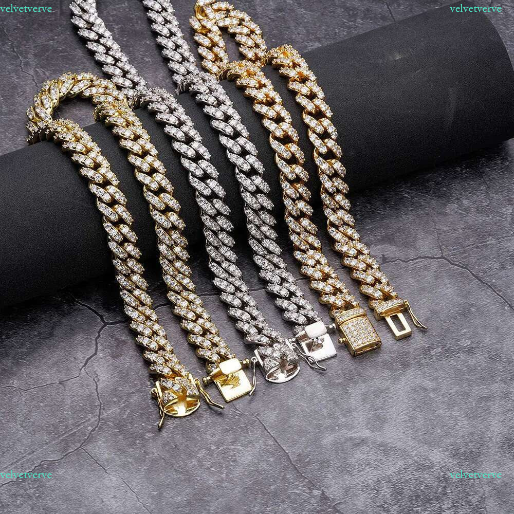 bracelet necklace mossanite Hip Hop Jewelry Ladies 12mm Gold Dia Necklace Bracelet Sier Iced Out vvs moissanite Cuban k Chains for Men