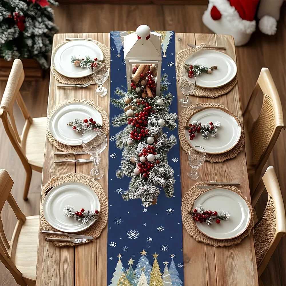 Christmas Bohemian Christmas navy blue with gold Christmas tree snowflakes and stars graphic durable party farmhouse style holiday decorat Y251113