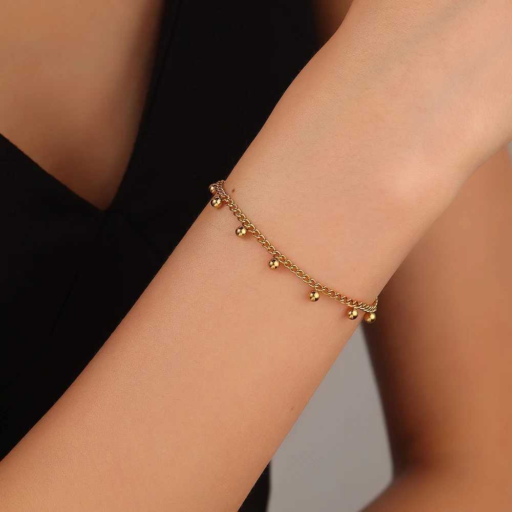 316L Stainless Steel Beads Tassel Pendant Bracelet For Women Fashion Gold Color Beads Chain Bracelets JewelryC250411