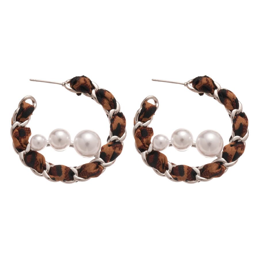 Silver Needle Leopard Print C-shaped Pearl Stud Vintage Melad Elegant Earrings Light Luxury High-end Niche Ear Jewelry Wholesale - view 8