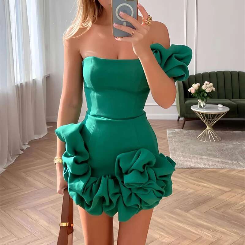 Elegant Ral One Shoulder High Waist Corset Party Evening Prom Gown Fashion Women Strapless Tail Dress