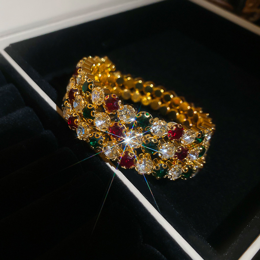 French Retro Diamond-Encrusted Three-Layer Open Dopamine Temperament Niche Versatile Bracelet Light Luxury High-End Feel Jewelry - view 4