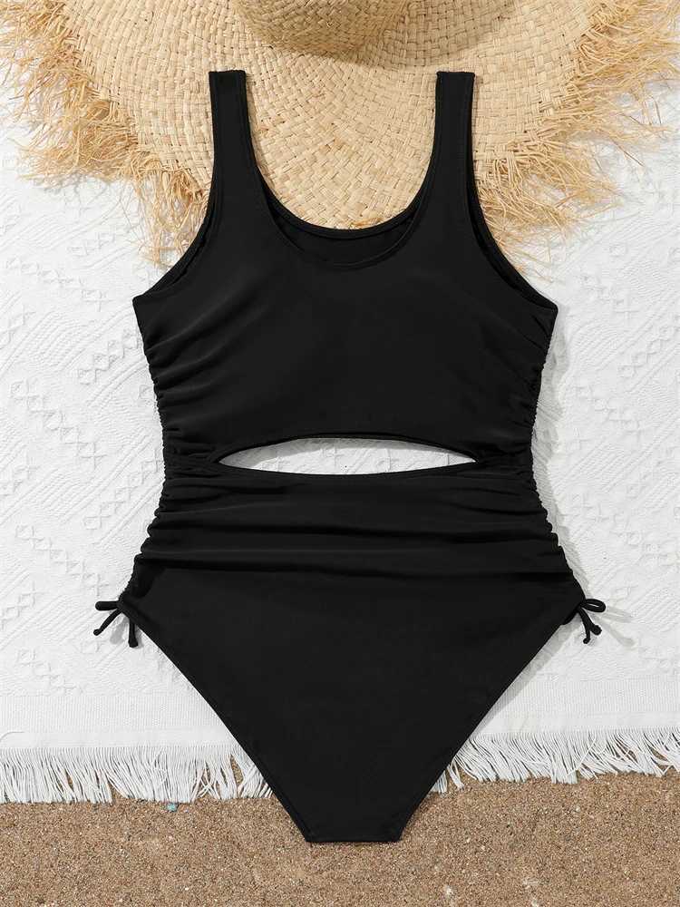 One Piece Girls Kids Swimsuit 2026 New Black Sling Hollow Out Children Swimwear Summer Bodysuit Beachwear Bathing Suit SwimmingW251113