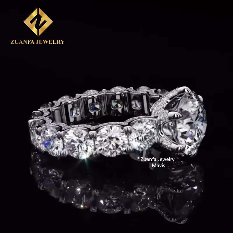 Women Luxury Fully Iced Out Diamond Wedding Rings 10K 14K Solid Gold D VVS 3CT Round Brilliant Cut Moissanite Engagement Ring