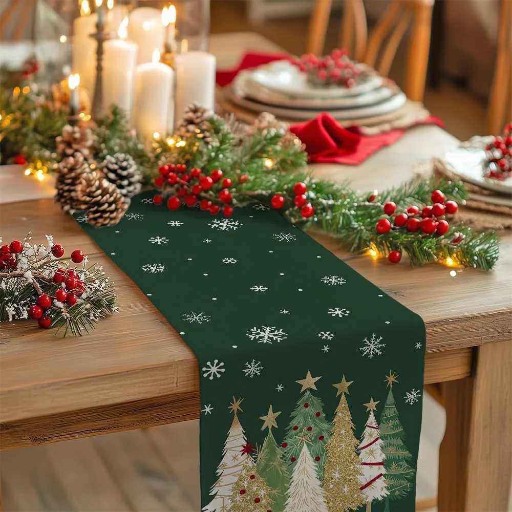Christmas Christmas Tree-Printed Green table flag Festive Dcor for Your Holiday Meals New Year home party decoration Y251113