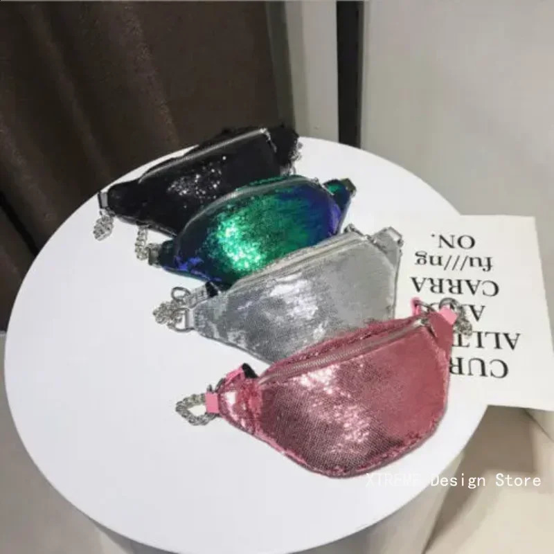 Fashion Womens Sparkling Glitter Fanny Bag Waist Bag Chest Circumcision Leather Bag Shoulder Strap Travel Sports Bag 250408