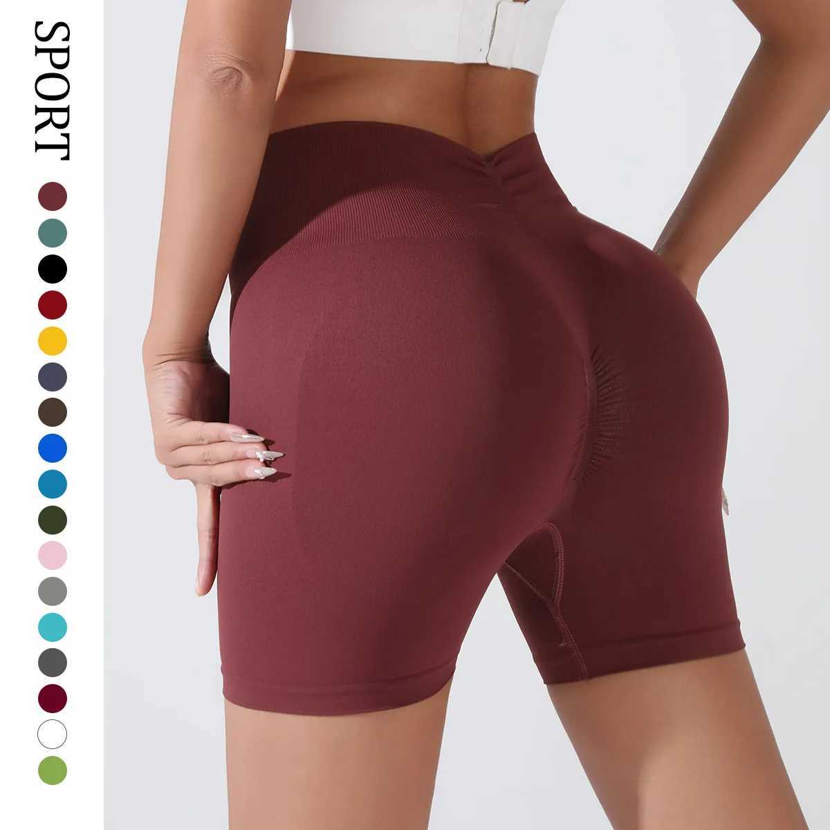 Yoga exercise shorts peach hip and fitness pants suitable for women three-point high waist hip lifting running quick drying shorts Y250412