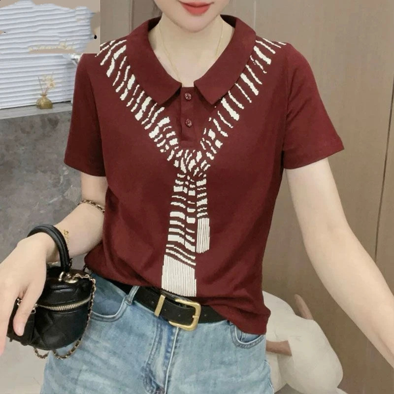summer collar polo shirt for middleaged and elderly mothers short sleeved Tshirt loose fit casual fashionable top 250407