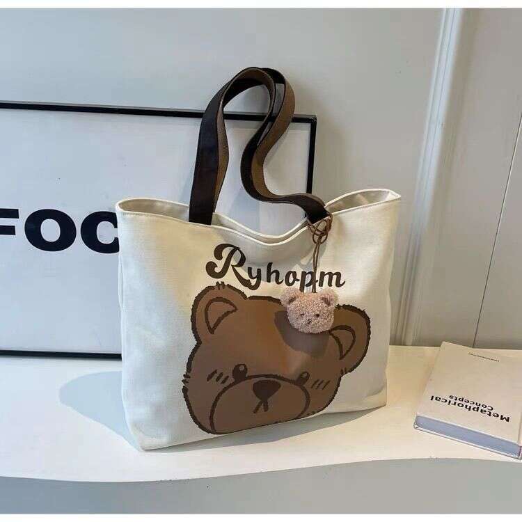 Commuting Cartoon Ins Single Shoulder Large Capacity Bag Tote Versatile Student Classroom Canvas Handbag