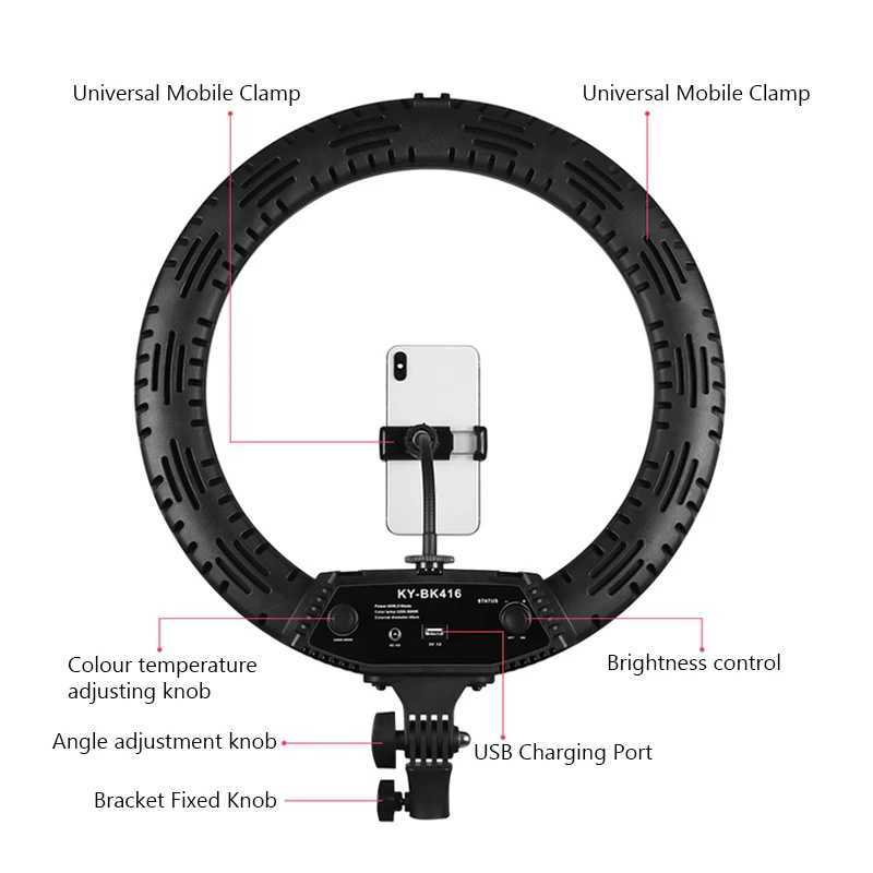 3200-5600K LED Ring Light 416pcs Led Bead 65W 18 inch Photography Lighting LED Ring Lamp for live broadcast Makeup VideoM251113