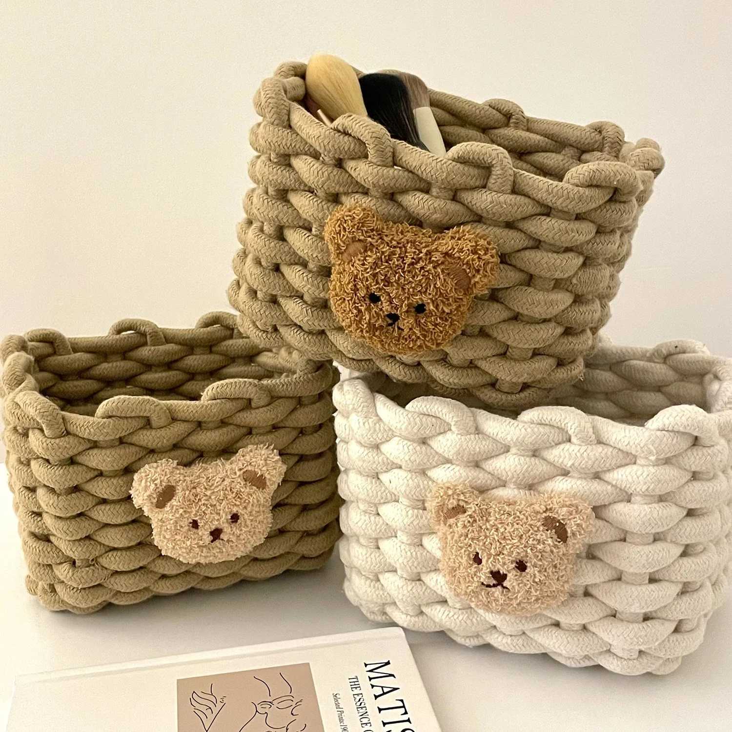 Handmade Woven Cotton Rope Storage Basket Cartoon s Little Bear Desktop Organizer Sundries Storage Box Y251112