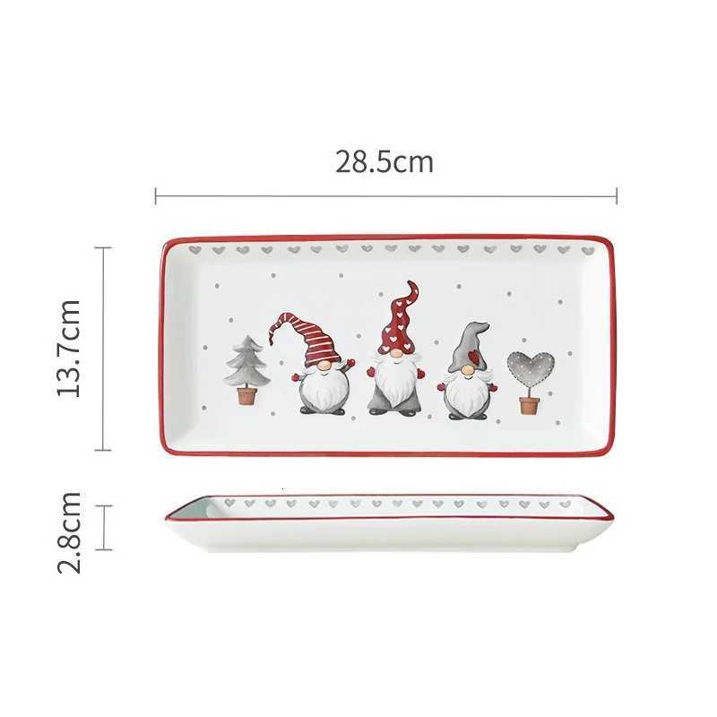 Christmas Christmas Ceramic Rectangular Plate Santa Relief Pattern Kitchen Household Tableware Shallow Plate Creative Western Steak Plate Y251113