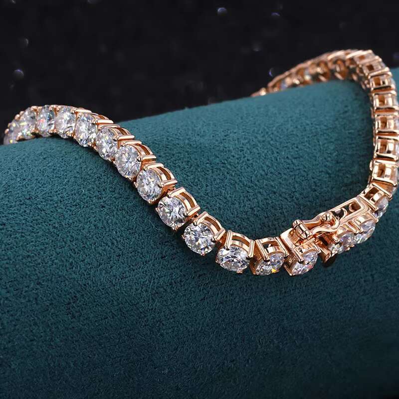Fancy Tennis Chain Premium Custom Jewelry 14k White/yellow/rose Gold 4mm Round Moissanite Tennis Chain