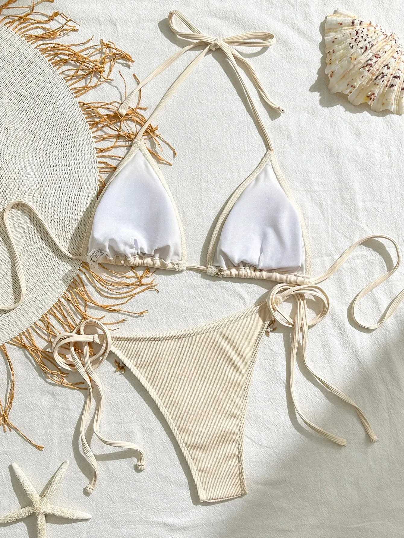 New European and American solid-color swimsuit womens three-point sexy vacation beach two-piece bikiniW251113