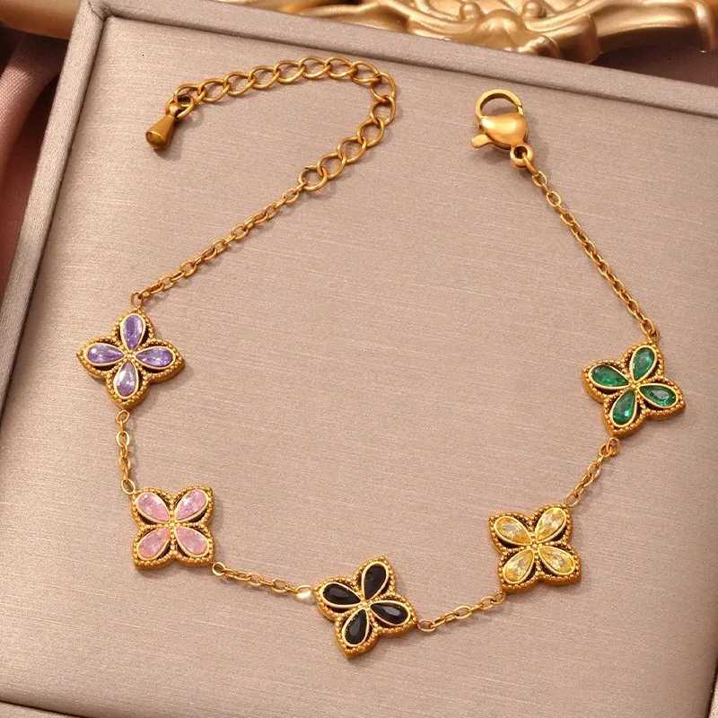 Luxury 18k Gold Plated Four-Leaf Clover Bracelet for Women Stainless Steel Lucky Charm Chain Jewelry - Trendy Non-Fading Bijoux Y251112 Z260313