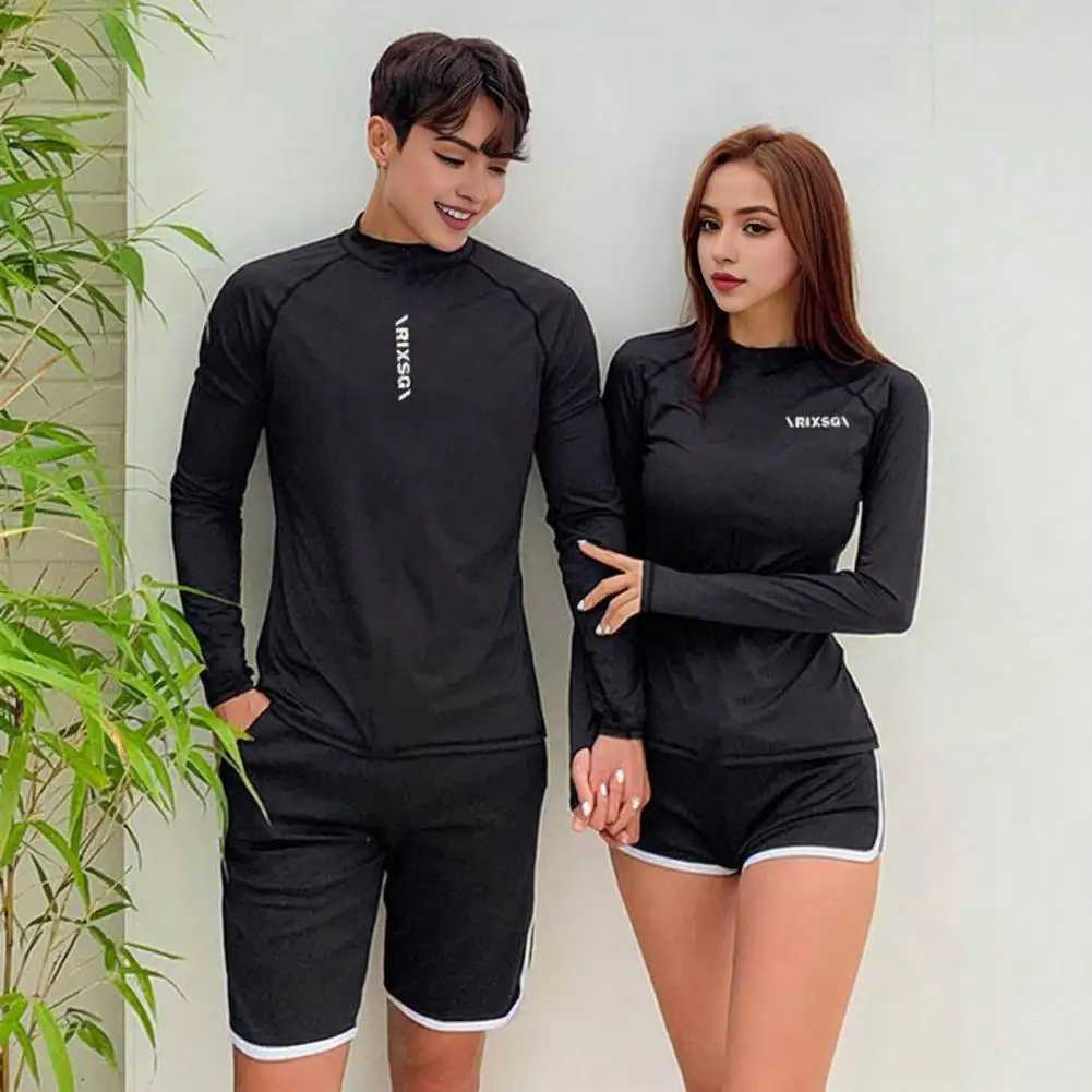 2 Pcs/Set Unisex Swimsuit Breathable Leaf Print Wetsuit Pockets Couple Surfing Clothes Diving Bathing Suit Water Sport SwimwearW251113
