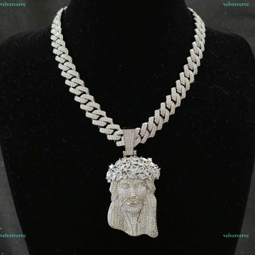 Iced Out Big Size Gold Plated Brass 5A CZ Dia Jesus Head Pendant Necklace With 13mm Cuban k Chain For Men