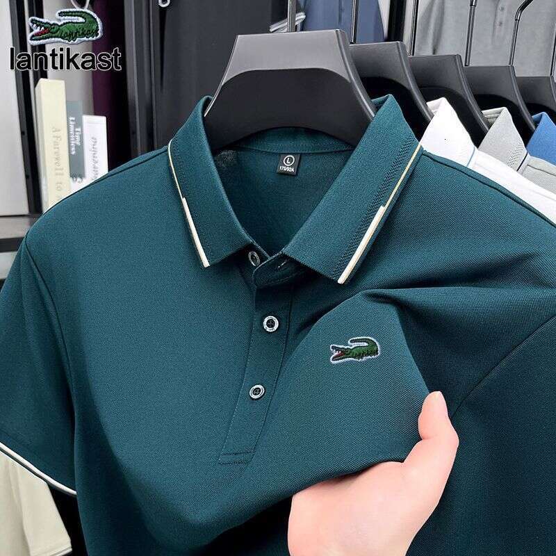 Noble Crocodile Short Sleeve Summer New Turn-Down Collar Men's Business Polo Shirt designer LANTI KAST hoodie Silk Casual Simple T-Shirt Trendy