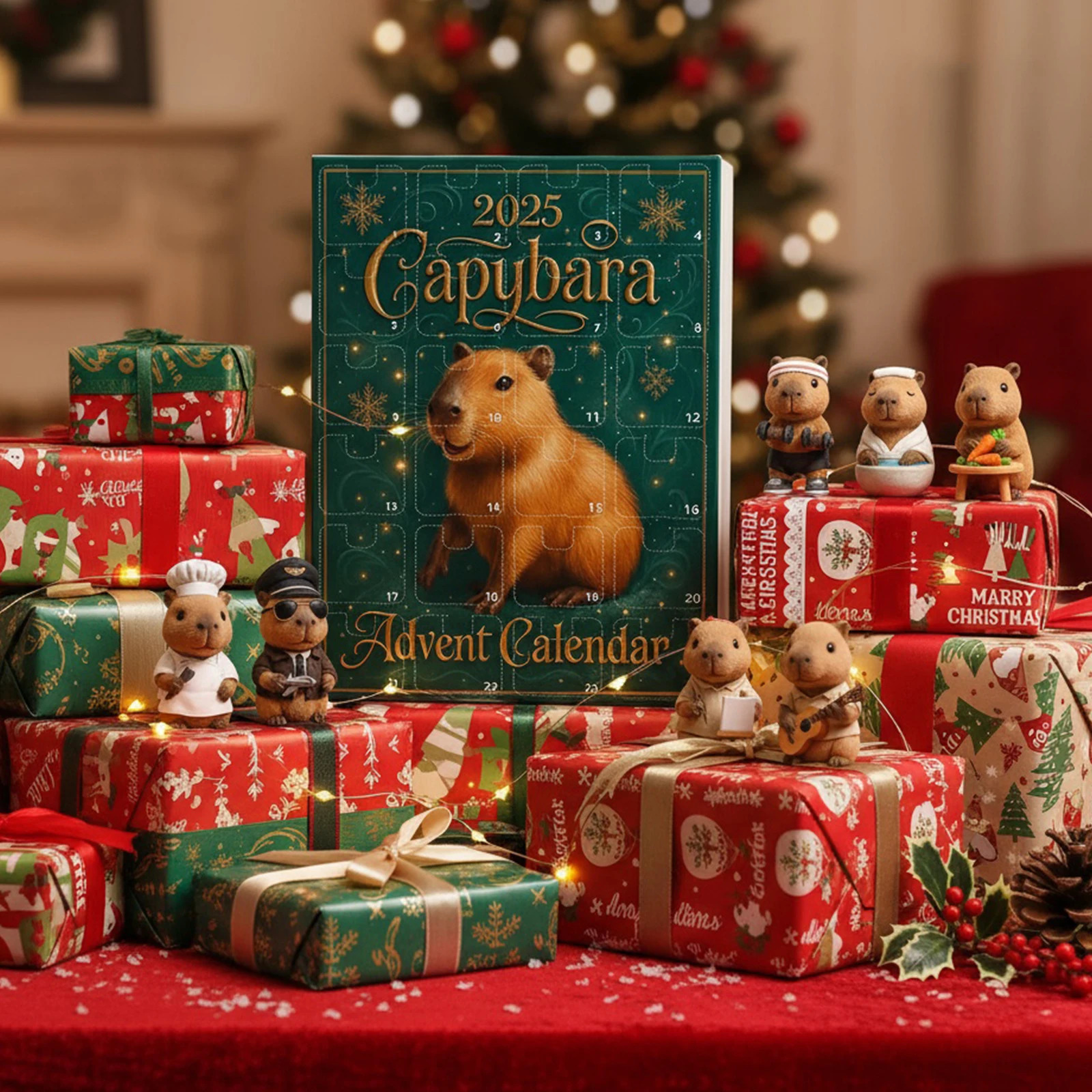 Capybara Christmas Advent Calendar with 24 2D Flat Capybara Ornaments Xmas Countdown Calendar for Christmas Tree Home Decoration 251106