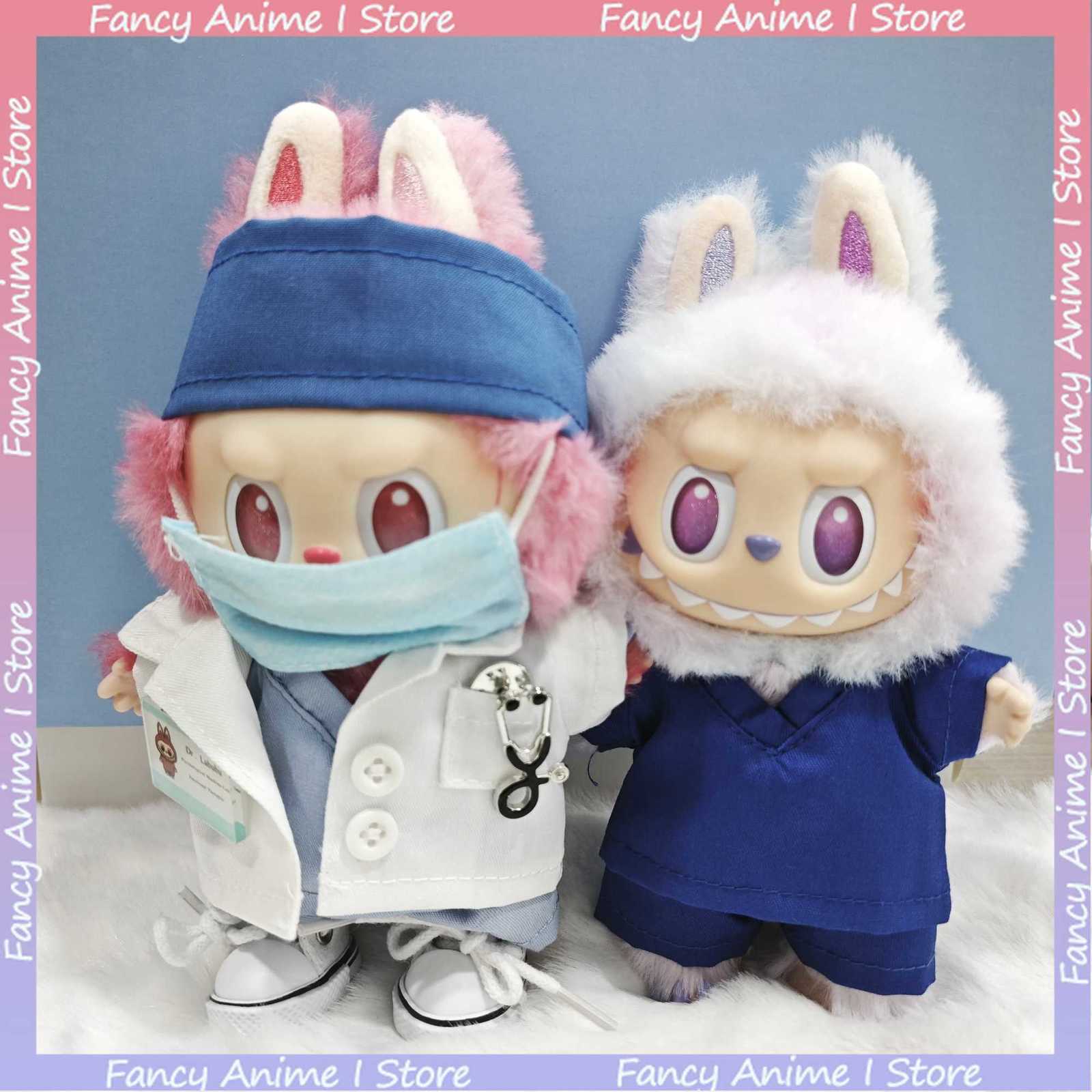 2/7/8pcs Doctor Nurse Uniform Set for V1 V2 V3 Labubu Doll Clothes Outfits with Hat Mask Stethoscope Mini Plush Doll AccessoriesT251113