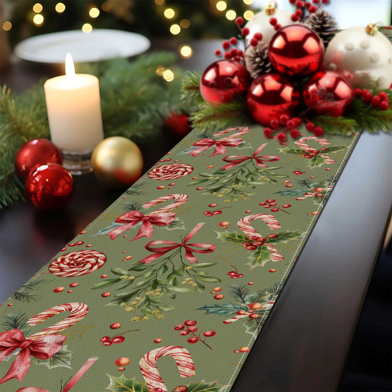 Christmas VIKAMA Green Christmas Table Runner Table Flag Decor Kitchen Dining Table Home Holiday Decor Christmas Gift Y251113
