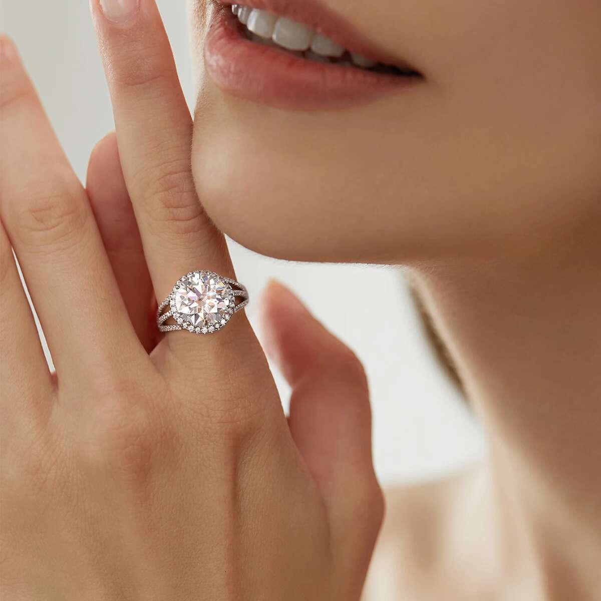 GRA Luxury Real Certified 5CT Moissanite Halo Rings for Women Real 925 Sterling Silver Big Round Diamond Wedding Fine Jewelry