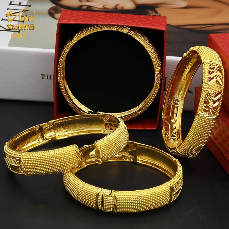 Dubai 24K Gold Color Bangles For Women Indian African Bracelets Charm Wedding Ethiopian Arabic Hand Jewelry Party Gifts 251113