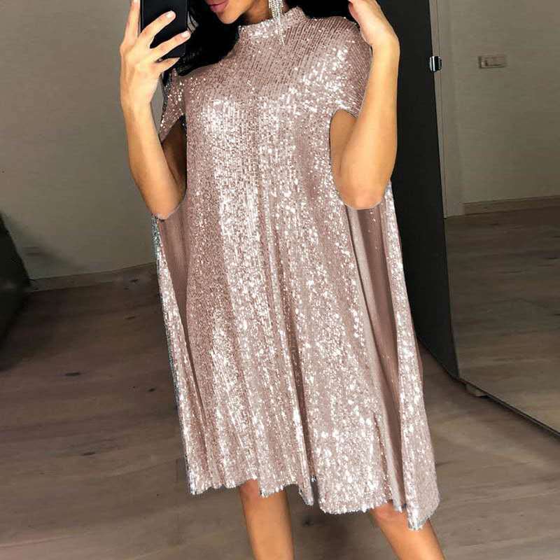 New Spring 2025 Small Stand Up Collar Sequined Dress for Loose Womens Clothing