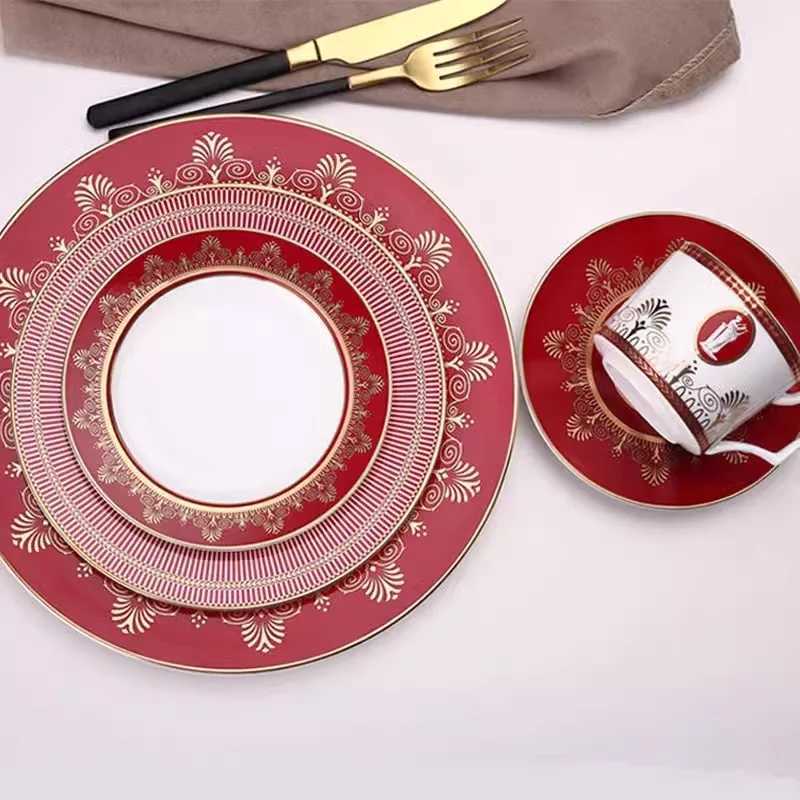 Christmas Red iron window Bone China Coffee Cup Ceramic Tea Black Tea Cup Dish Animal Tablewar Set Wedding and Housewarming Gifts Y251113