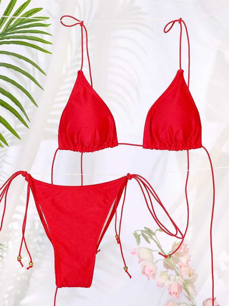 Sexy Triangle Mini Bikini Set Micro Thongs Red Swimsuit Women Bathing Suit Biquini Bandage Beachwear Print Swimwear Thong BikiniW251113