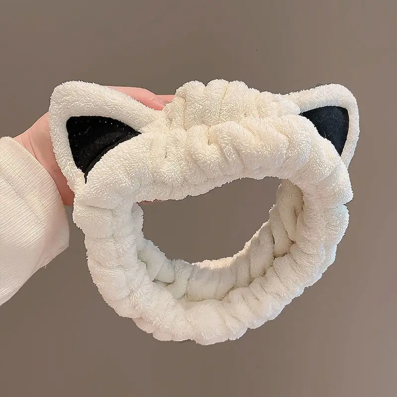 1pc Cartoon plush cat ear headband womens pressed hair face wash headband simple headscarf headband 251112